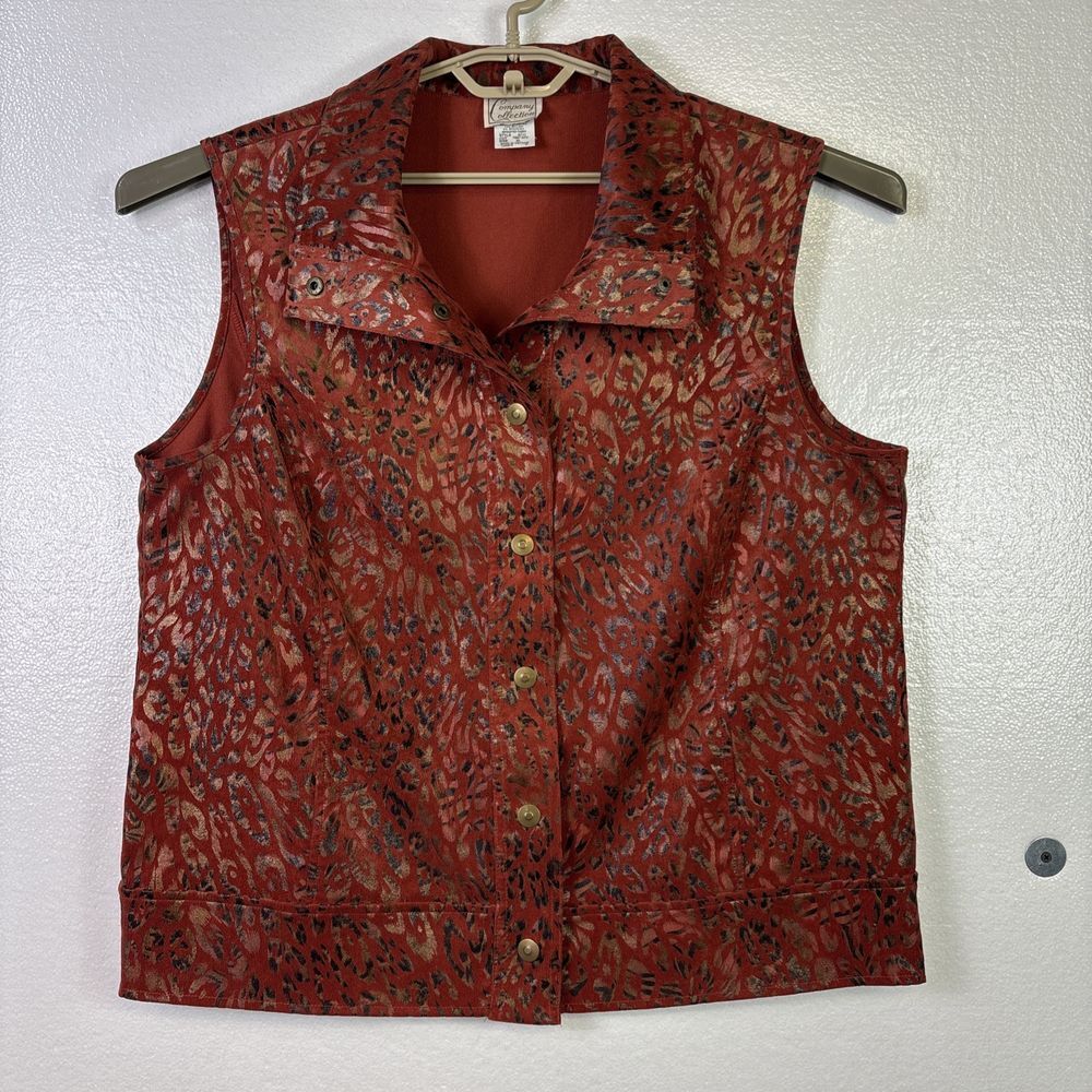 Company Collections Animal Print Top‎ Womens Blouse Sz XL Rust Gold Black snap